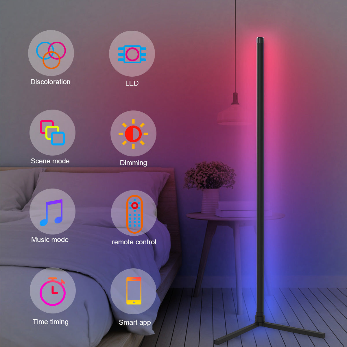 Home Lighting, Modern RGB Corner Floor Lamp GT050 for Desks, Side Tables and Warm Room Lighting, 2 style Options image 5