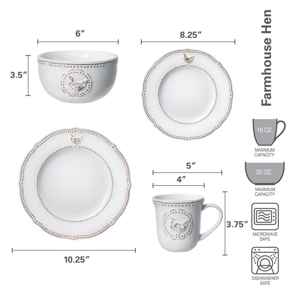 Dinnerware Set, Farmhouse Hen, Dishwasher-Safe Care for Breakfast, Lunch, Dinner and Everyday Table Settings image 5
