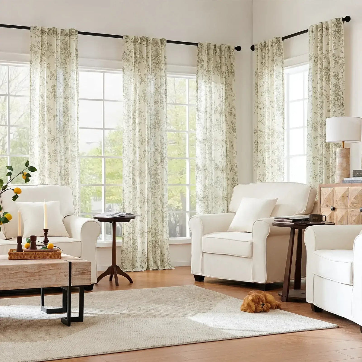 Window Curtain, Peony Print Linen Blend 3 in 1 Curtains (2, Machine-Washable Care for Bedrooms, Living Rooms and Home Privacy image 5