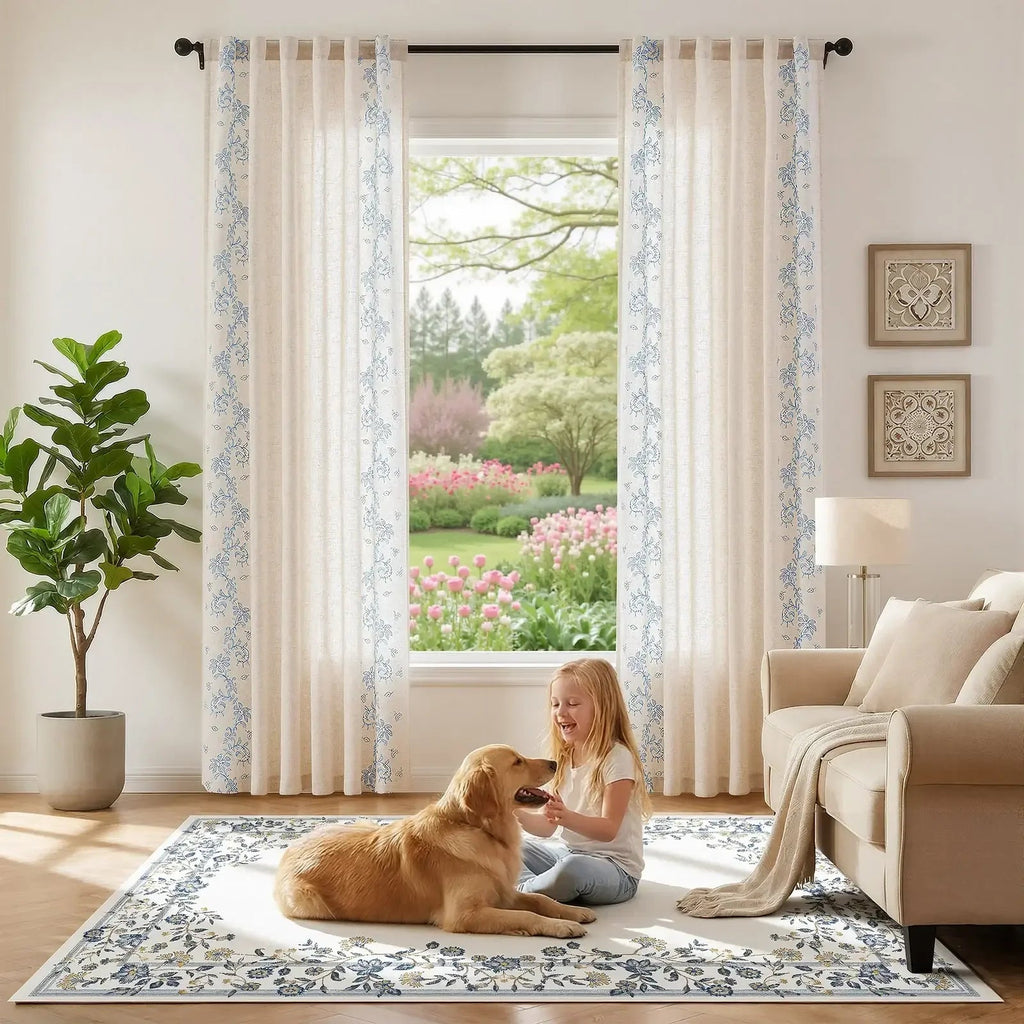 Window Curtain, Embroidered Vine Linen Blend Curtains (2, Machine-Washable Care for Bedrooms, Living Rooms and Home Privacy image 5