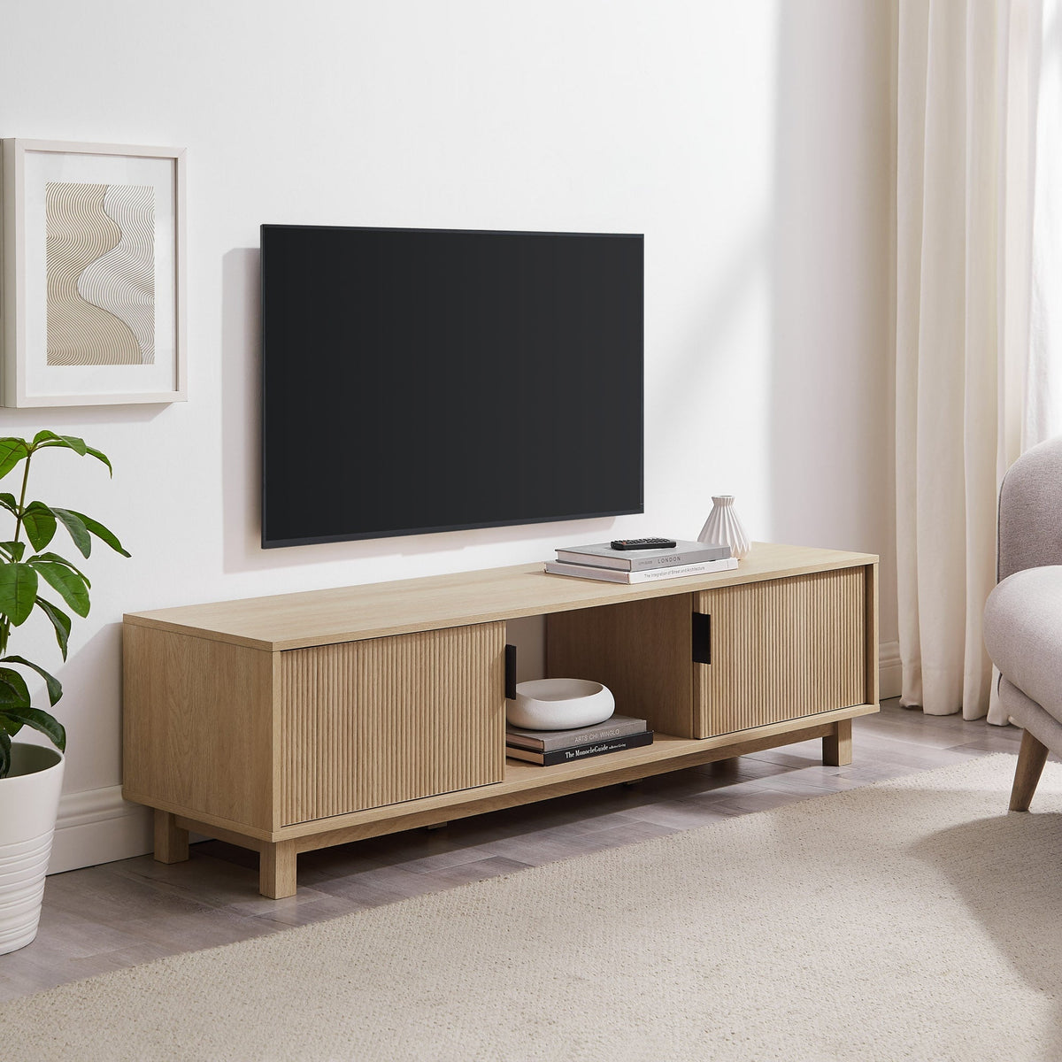 TV Stand, Reema Arundo Scandinavian Reeded for Television Displays, Consoles and Organized Living Spaces, 2 Sizes and 2 Colors image 5