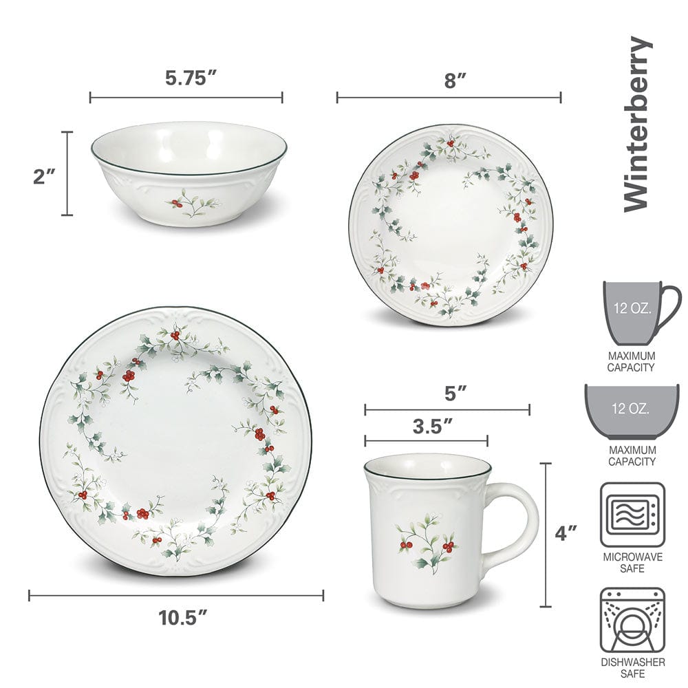 Dinnerware, Winterberry 16 Piece Set, Service for 4, Dishwasher-Safe Care for Family Dining, Serving and Entertaining image 5