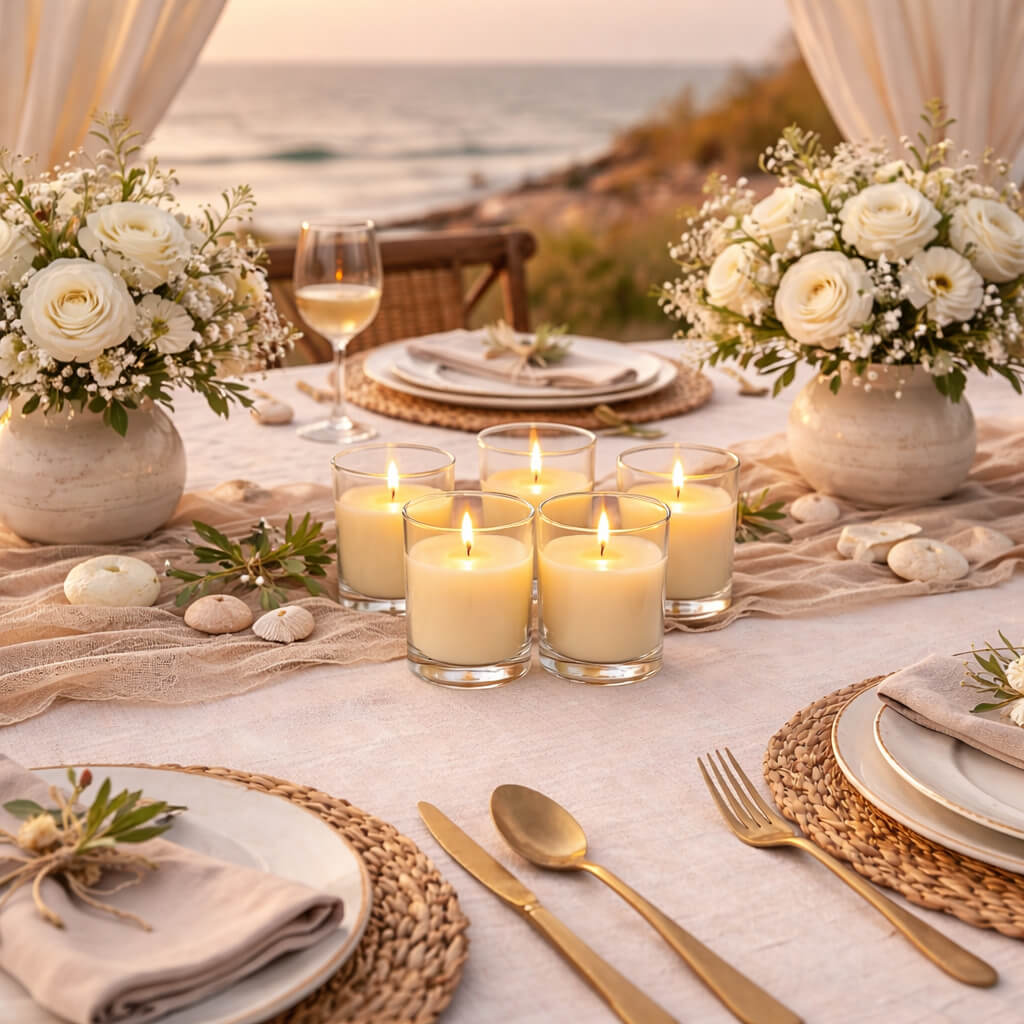Votive Candle Set, Unscented Ivory 10 Hour 72 Pack, Cotton Wicks for Home Candle Displays and Table Centerpieces image 5