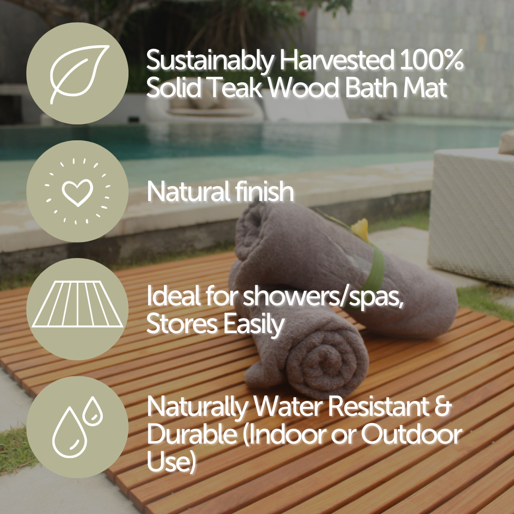 Teak Shower Mat, Juno Oiled with Frame 23.6″ x 17.7″ for Bath Floors, Shower Areas and Everyday Bathroom Use image 5