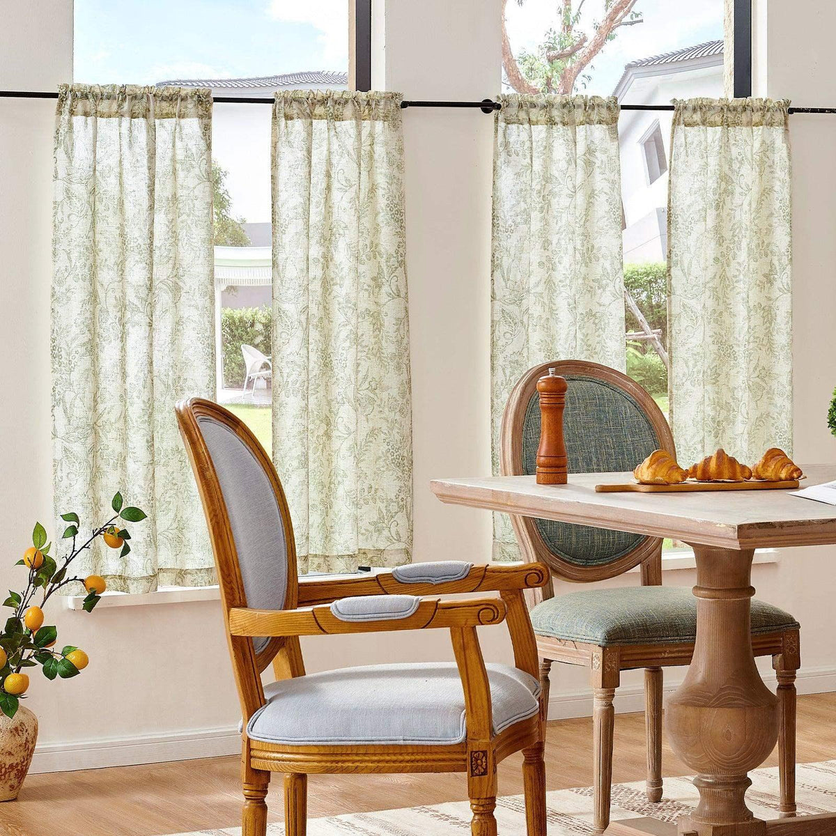 Window Curtain, Vintage Scrollwork Floral Linen Kitchen, Lightweight Design for Windows, Room Styling and Everyday Privacy image 5