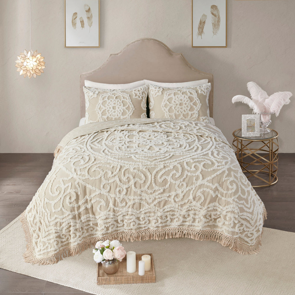 Bed Quilt, Laetitia Tufted Cotton Chenille Medallion, Machine-Washable Care for Bedroom Layering and Everyday Bedding, 3 Size Options image 5