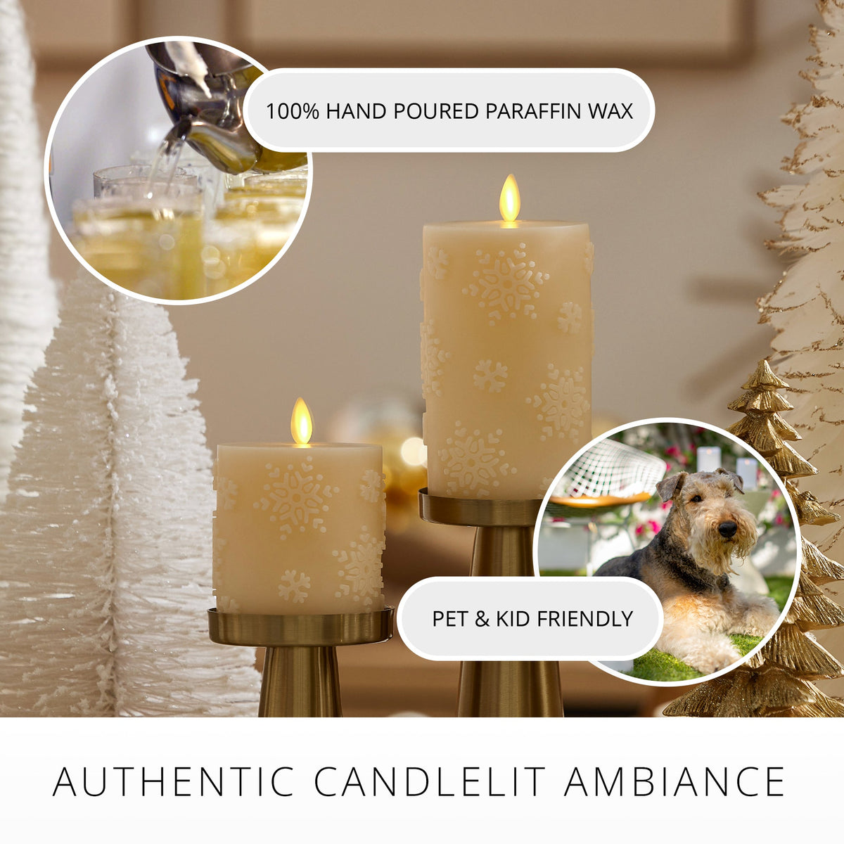 Flameless Candle, White Swan Embossed Snowflake Pillar for Mantels, Entryways and Holiday Displays, 2 Size Options image 5