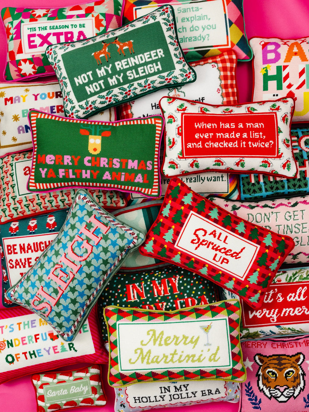 Bed Pillow, Merry Christmas Filthy Animal Needlepoint for Sleeping, Reading and Bedroom Comfort image 5