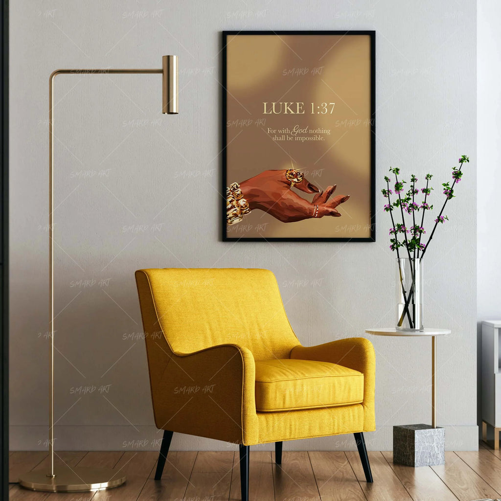 Wall Art Print, Luke 1:37 Gold for Living Rooms, Bedrooms and Home Offices, 4 Size Options image 5