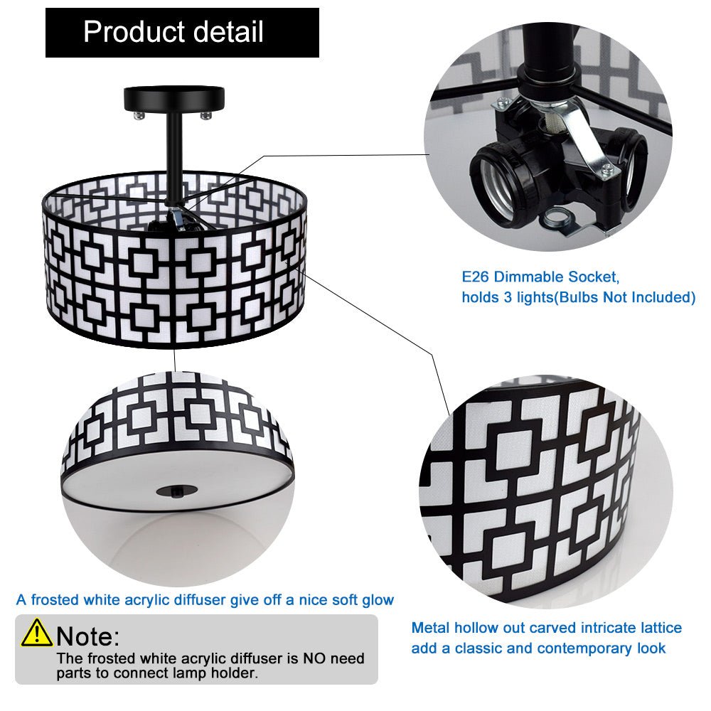 Home Lighting, 12.6In Modern Semi Flush Ceiling Light for Desks, Side Tables and Warm Room Lighting, 2 Color Options image 5
