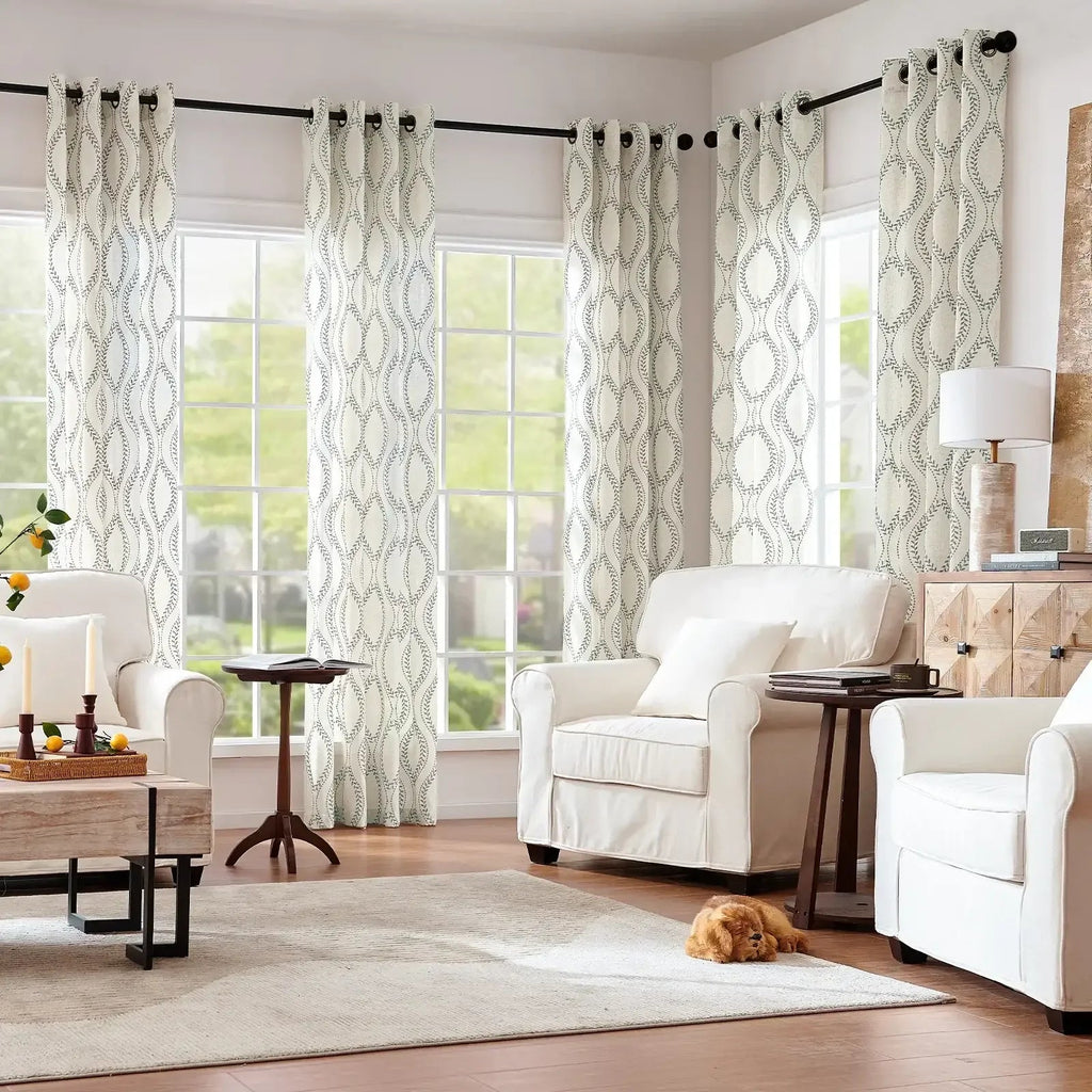 Window Curtain, Boho Leaf Embroidered Geometric Curtains (2, Machine-Washable Care for Bedrooms, Living Rooms and Home Privacy image 5