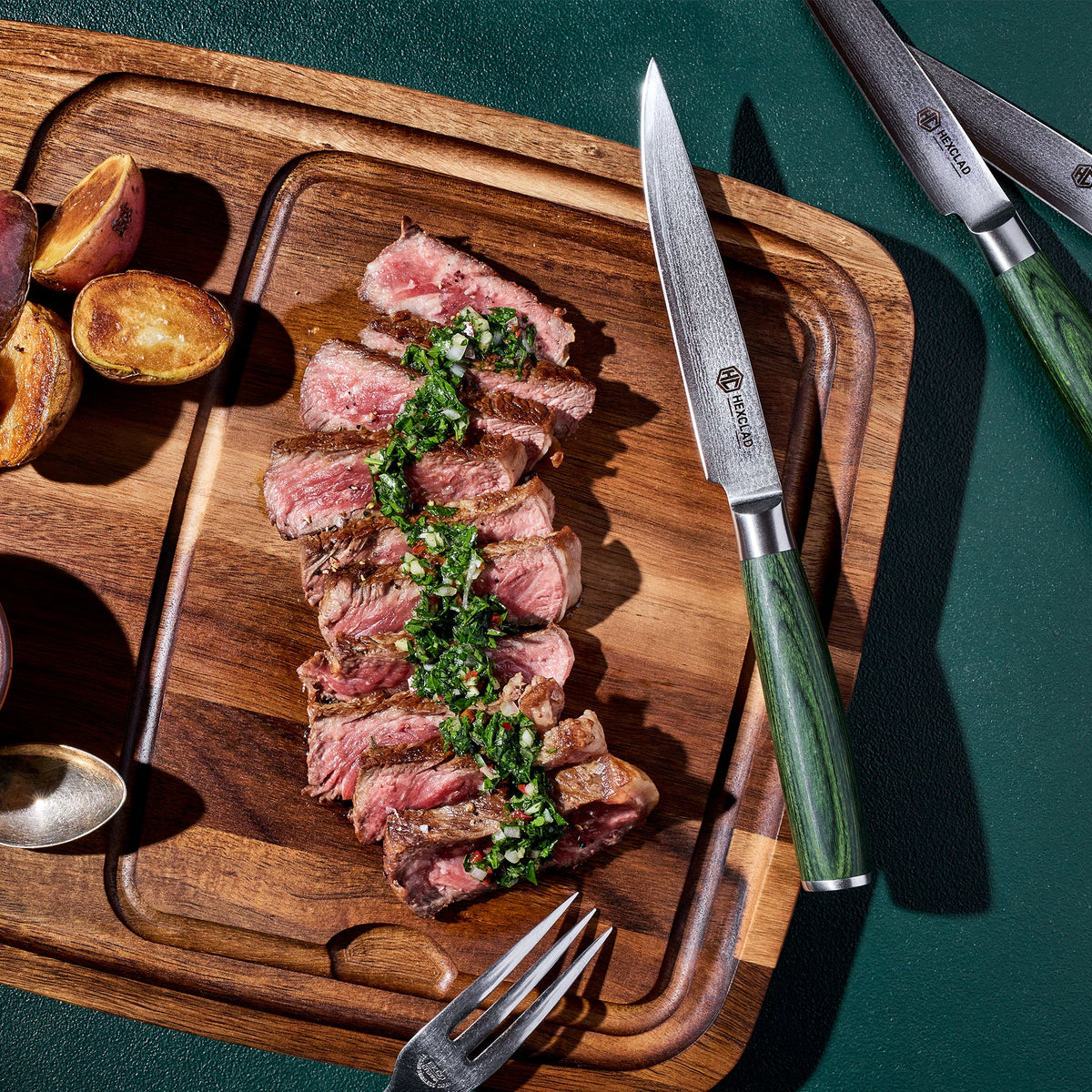 Kitchen Knife Set, Steak & Bistecca Plate 8 pc (Green) for Kitchen Prep, Cooking and Countertop Use image 5