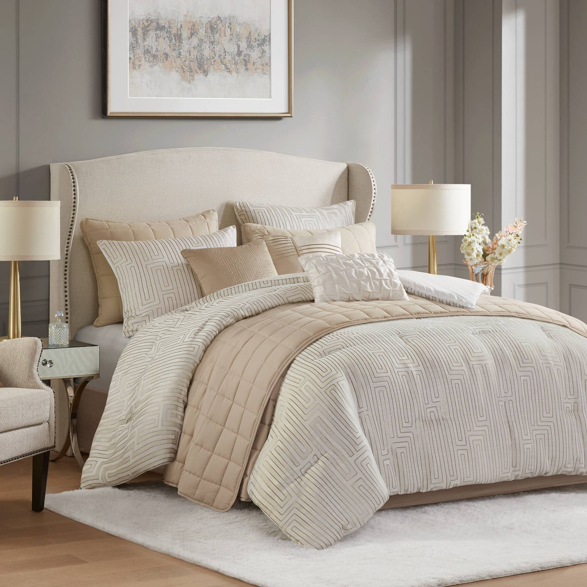 Bed Comforter, Royce 10 Piece Luxury Jacquard Set, Lightweight Design, Machine-Washable Care for Everyday Bedding and Comfortable Sleep image 5