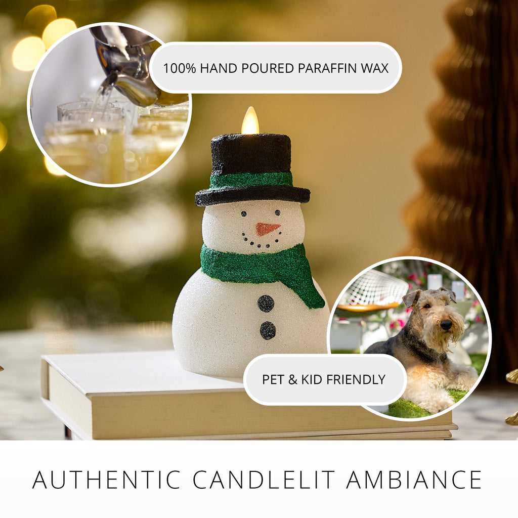 Flameless Candle, White Glitter Snowman for Mantels, Entryways and Holiday Displays, Designed for Everyday Home Use image 5
