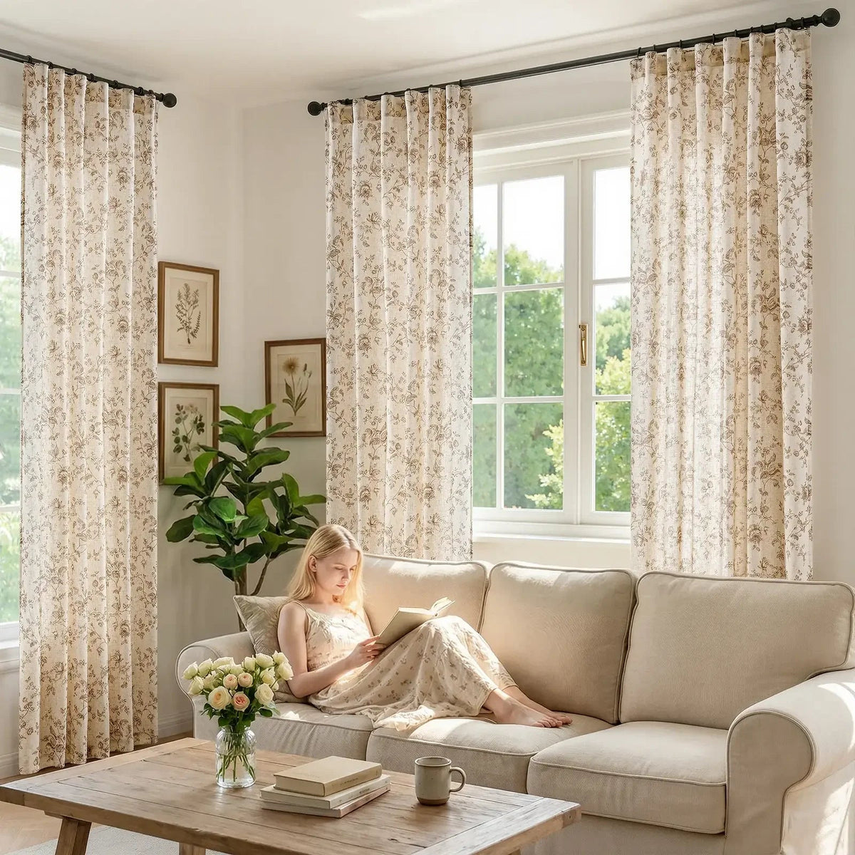 Window Curtain, Amelie Floral Linen Blend Curtains (2 Panels), Machine-Washable Care for Bedrooms, Living Rooms and Home Privacy image 5