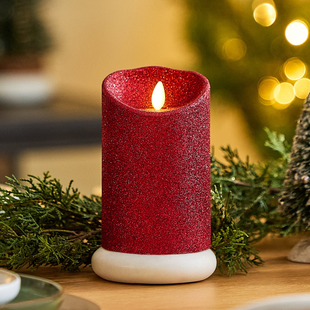Flameless Candle, Red Glitter Pillar for Bedrooms, Living Rooms and Everyday Candlelight Ambience, 2 Size Options image 5