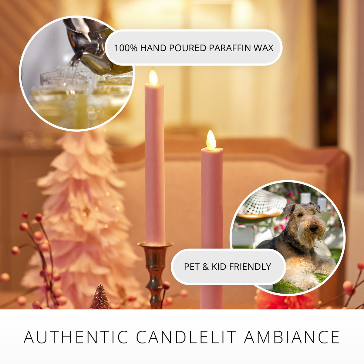 Flameless Candle, Rose Tan Tapers Set of 2 for Mantels, Entryways and Holiday Displays, Designed for Everyday Home Use image 6