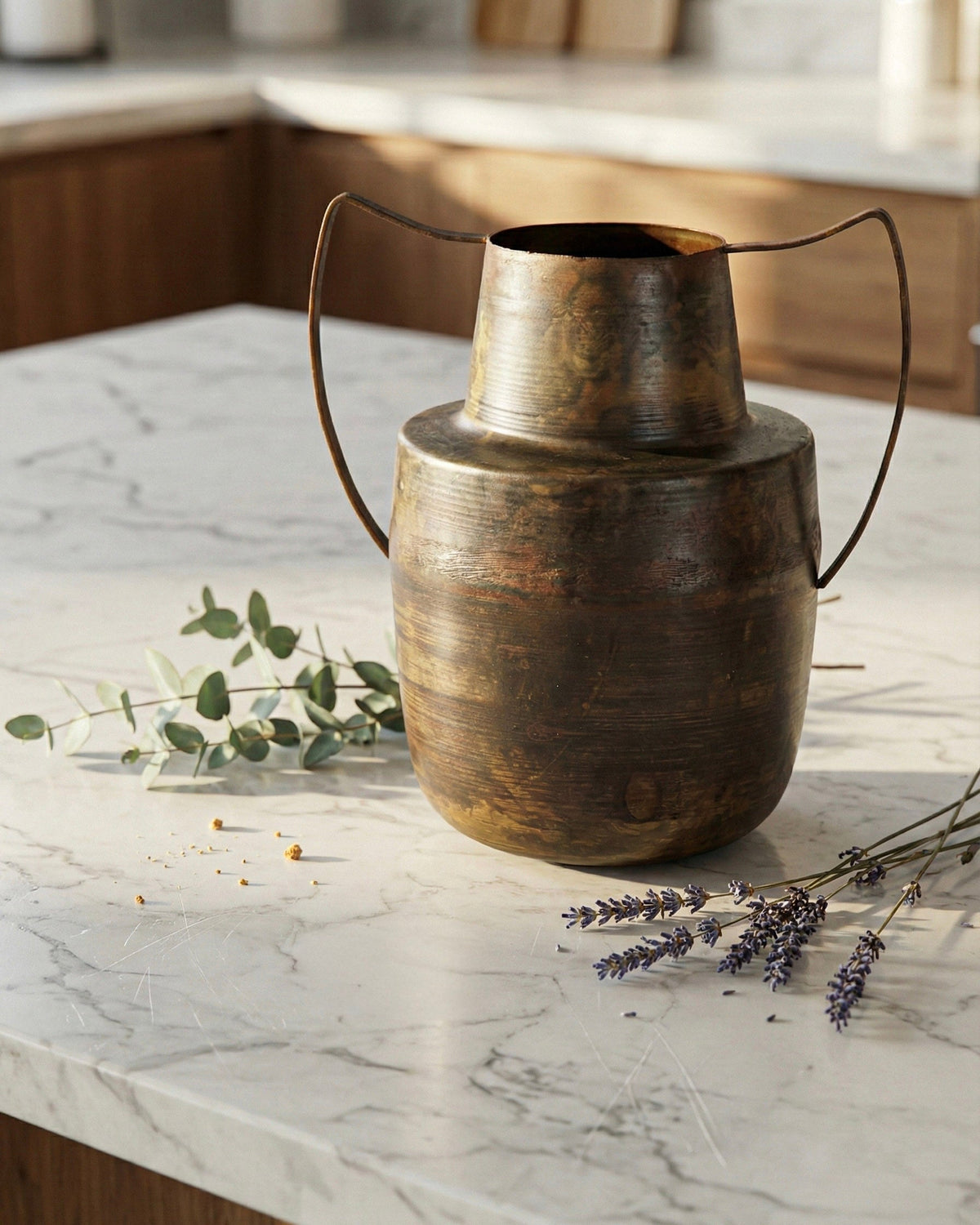 Decorative Vase, Patina Brass Metal, Ceramic Construction for Flowers, Shelves and Living Spaces image 6