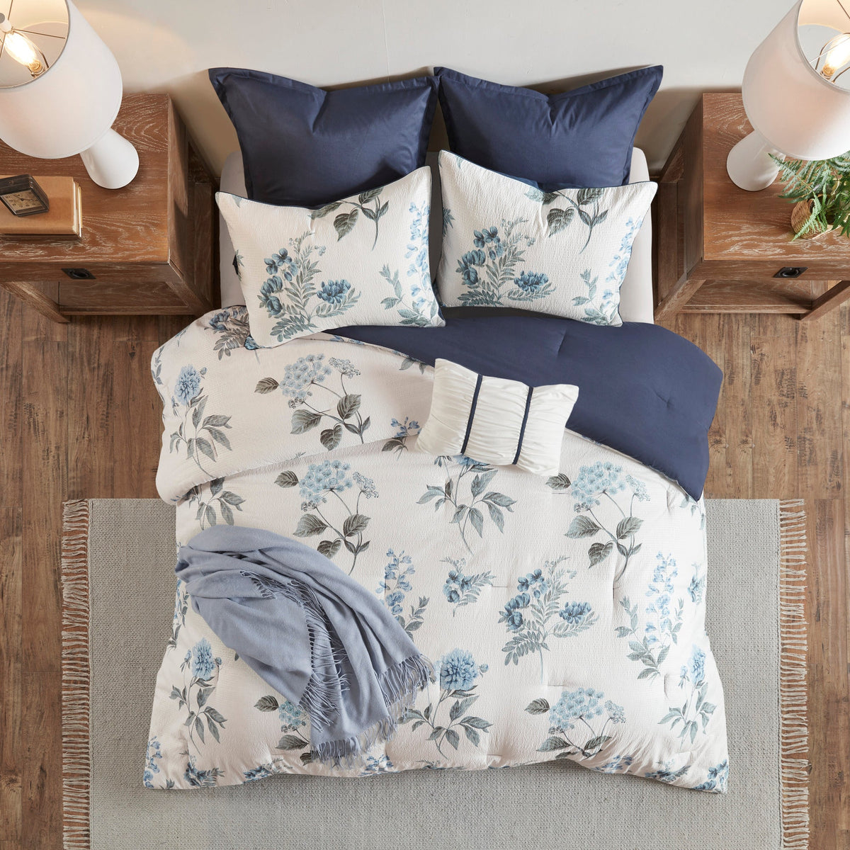 Bed Comforter, Zennia 7 Piece Printed Seersucker Set, Machine-Washable Care for Year-Round Bedroom Comfort and Restful Sleep image 6