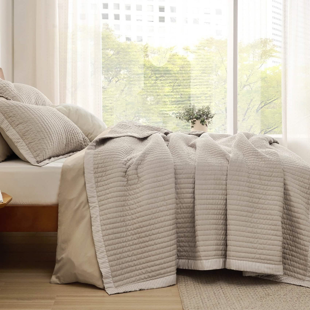 Cozy Throw Blanket, Corduroy Pattern Quilt Set, Breathable Construction for Living Rooms, Bedrooms and Everyday Lounging image 6