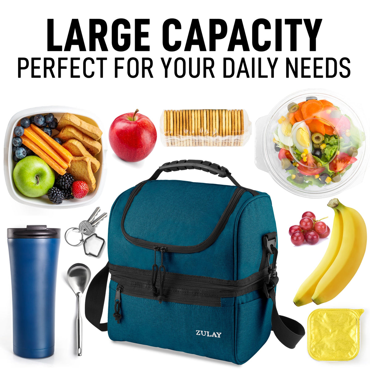 Food Storage Container, 2 Compartment Lunch Box Bag, Adjustable Design for Meal Prep, Leftovers and Kitchen Organization, 14 Color Options image 6