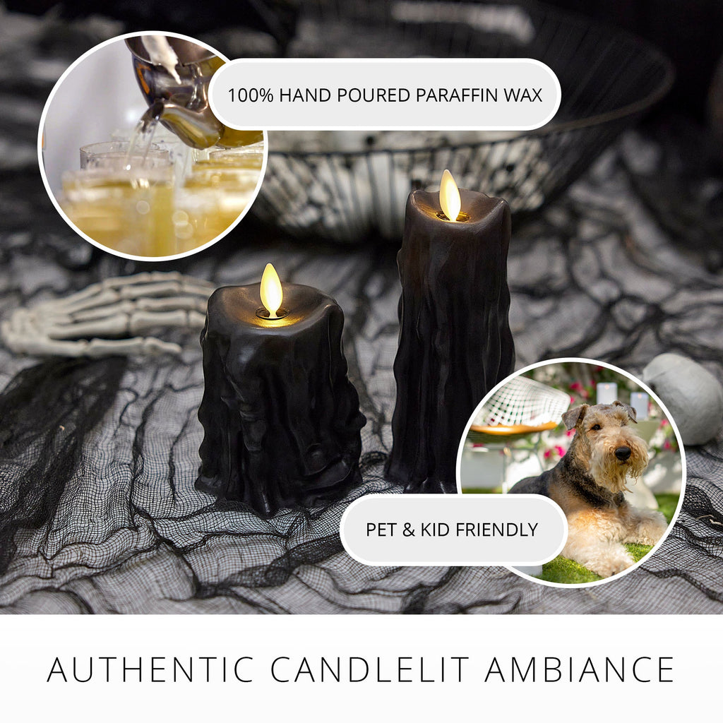 Flameless Candle, Black Heavy Wax Drip Slim Pillar for Bedrooms, Living Rooms and Everyday Candlelight Ambience, 2 Size Options image 6