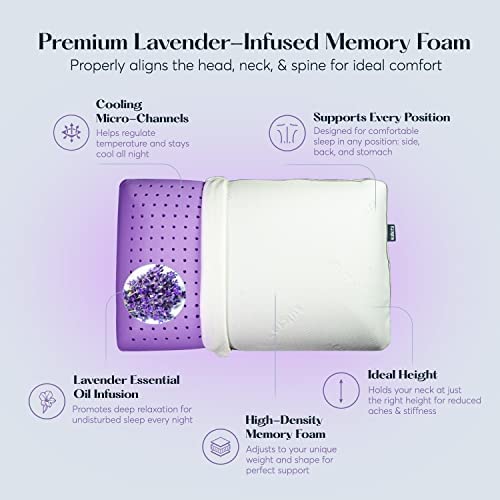 Bed Pillow, Lavender Zen Memory Foam Aromatherapy Cooling for Sleeping, Reading and Bedroom Comfort image 6
