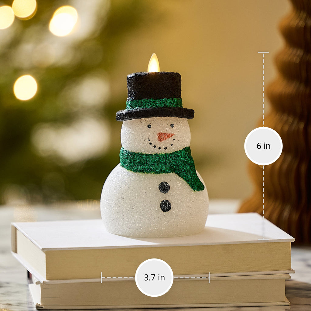 Flameless Candle, White Glitter Snowman for Mantels, Entryways and Holiday Displays, Designed for Everyday Home Use image 6