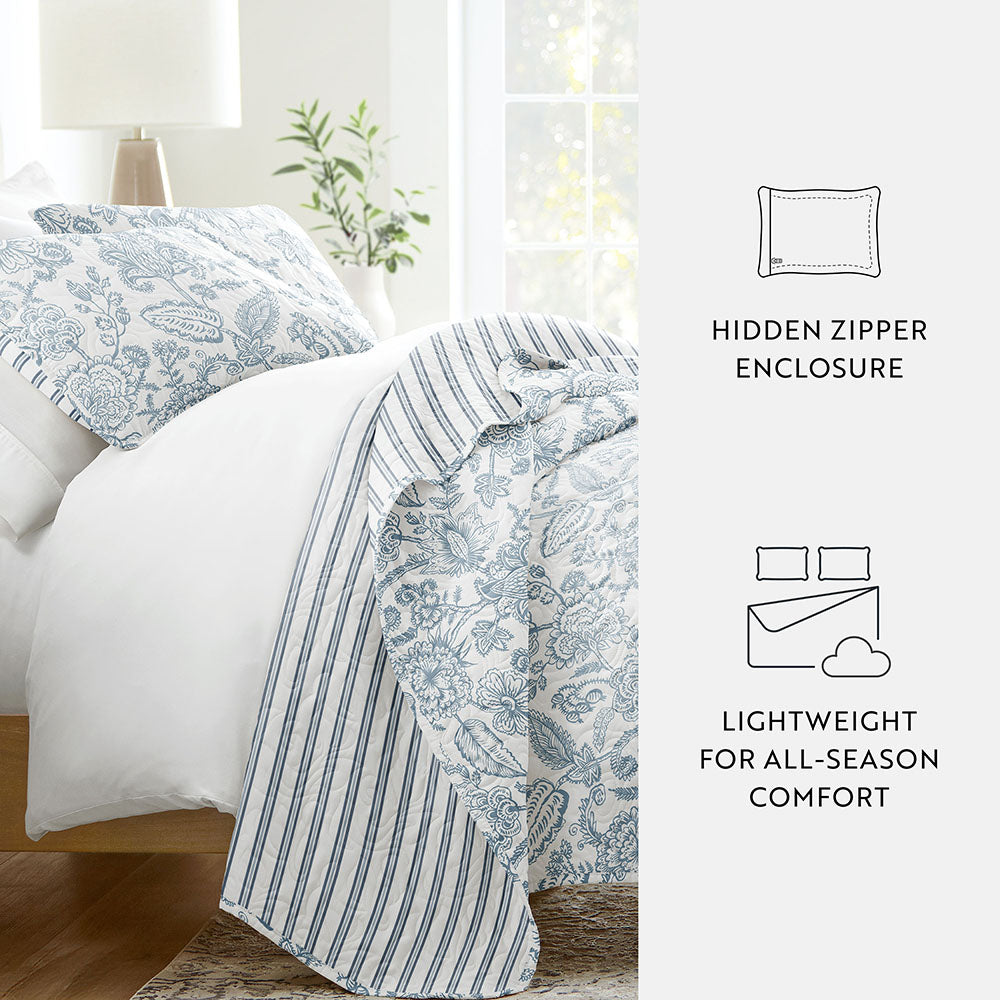 Bed Quilt, Jacobean Stripe Reversible Quilted Coverlet for Bedroom Layering and Everyday Bedding, 3 Size Options image 6