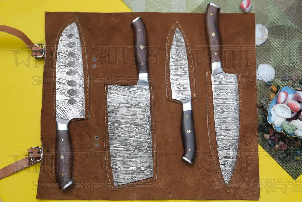 Chef Knife Set, 4 Piece Handmade 4 Piece Damascus Steel for Home Kitchens, Food Prep and Cooking image 6