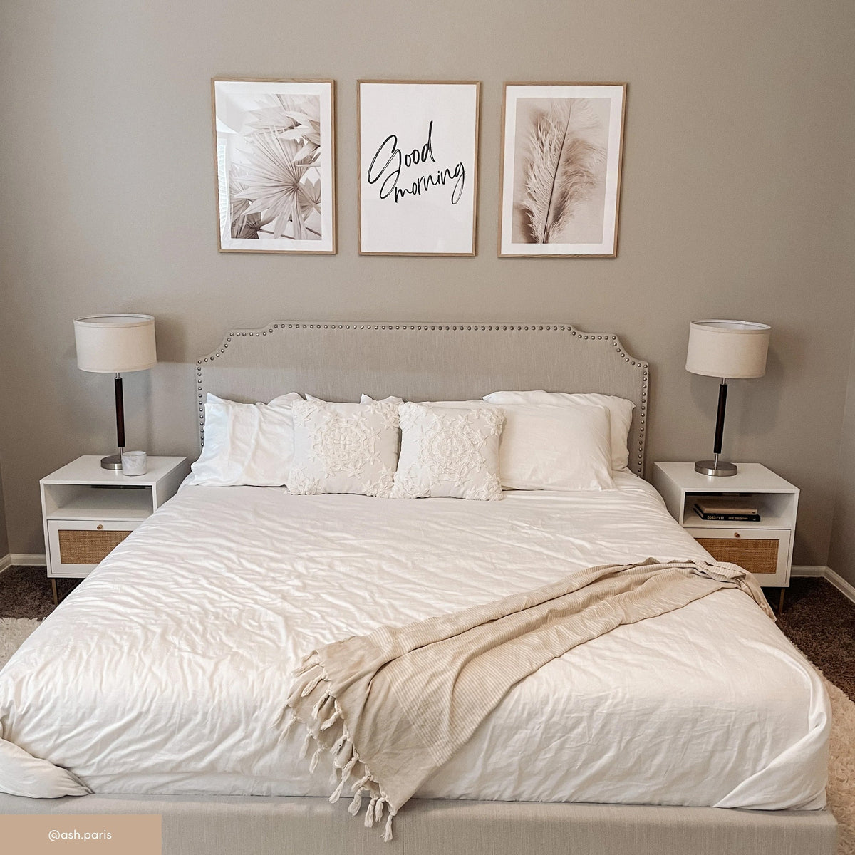 Nightstand, Rattan & Wood Storage White, Adjustable Design for Bedside Storage, Bedroom Organization and Guest Rooms image 6