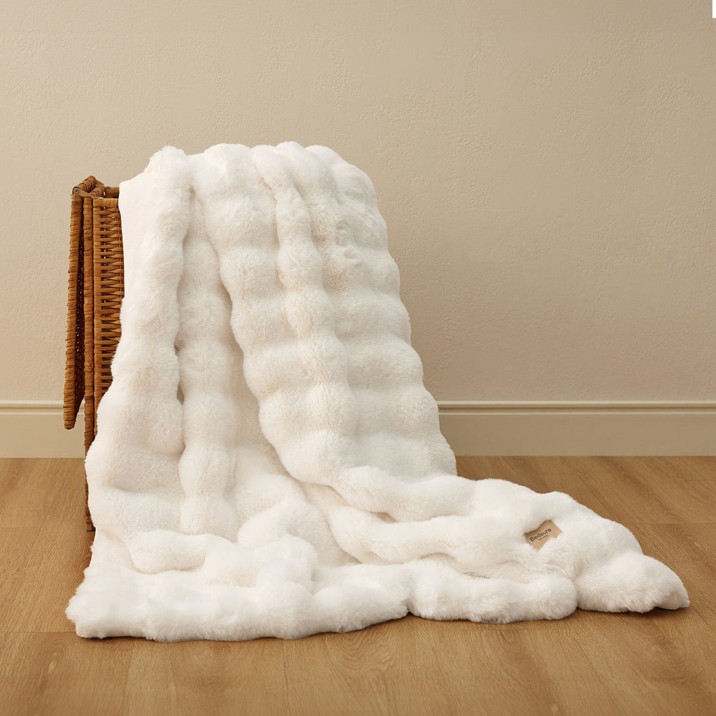 Cozy Throw Blanket, Bubble Faux Fur, Machine-Washable Care for Living Rooms, Bedrooms and Everyday Lounging, 3 Sizes and 11 Colors image 6