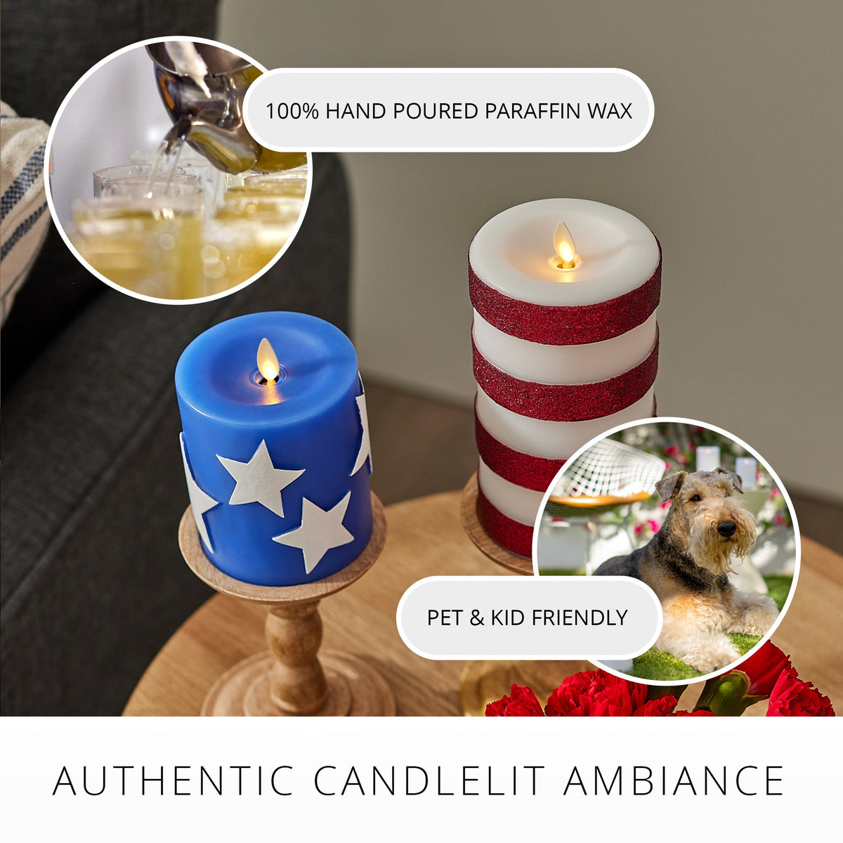 Flameless Candle, Set of 2 Stars & Stripes Pillars for Mantels, Entryways and Holiday Displays image 6