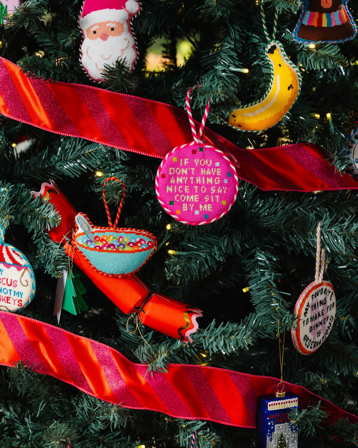 Seasonal Home Decor, Needlepoint Ornament Come Sit By Me for Holiday Displays, Shelves and Festive Rooms image 6