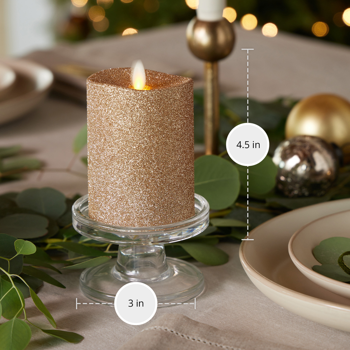 Flameless Candle, Gold Glitter Pillar for Bedrooms, Living Rooms and Everyday Candlelight Ambience, 2 Size Options image 6