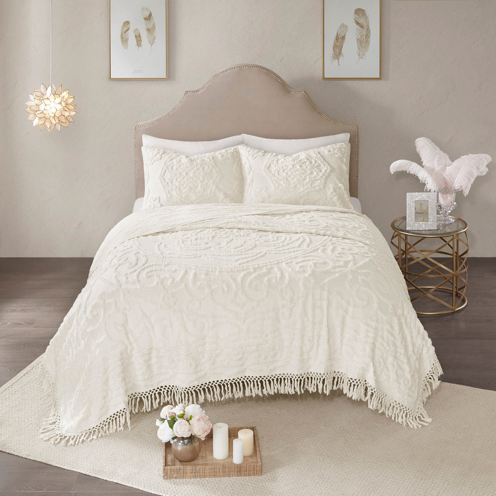Bed Quilt, Laetitia Tufted Cotton Chenille Medallion, Machine-Washable Care for Bedroom Layering and Everyday Bedding, 3 Size Options image 6