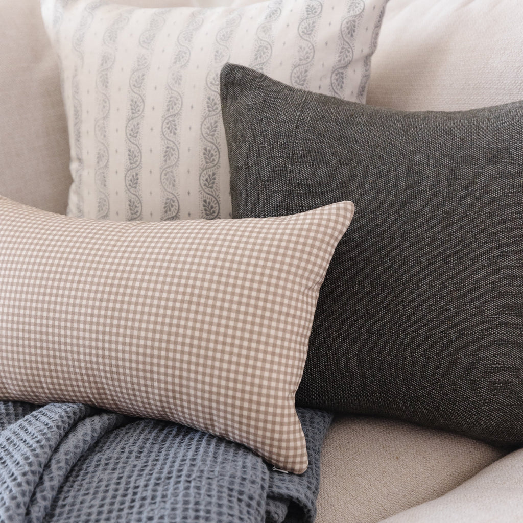 Decorative Pillow Cover Set, Mini Tan Gingham Lumbar 12x20" 12x40", Lightweight Design for Bedroom Styling and Living Room Decor image 6