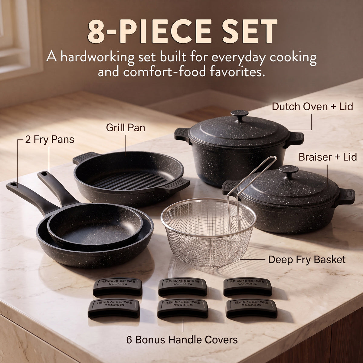 Kitchen Cookware, 8 Piece Nesting Set, Lightweight Design, Silicone Construction for Stovetop Cooking and Daily Meal Prep, 2 Color Options image 6