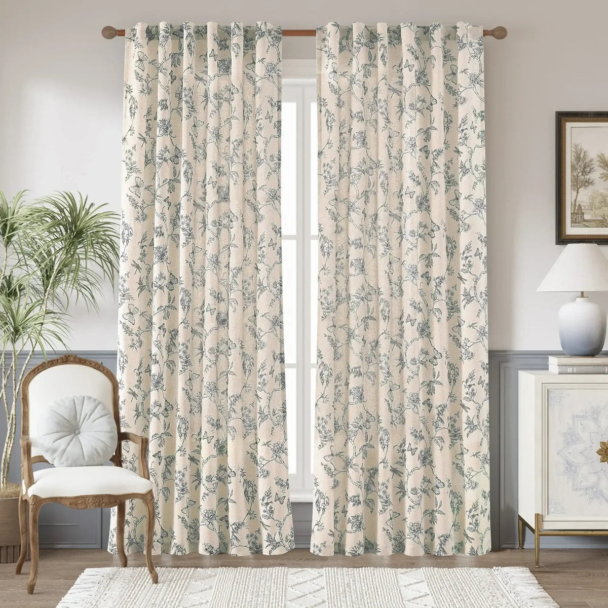 Window Curtain, Modern Toile Floral & Insect Linen Curtains (2, Lightweight Design for Windows, Room Styling and Everyday Privacy image 6
