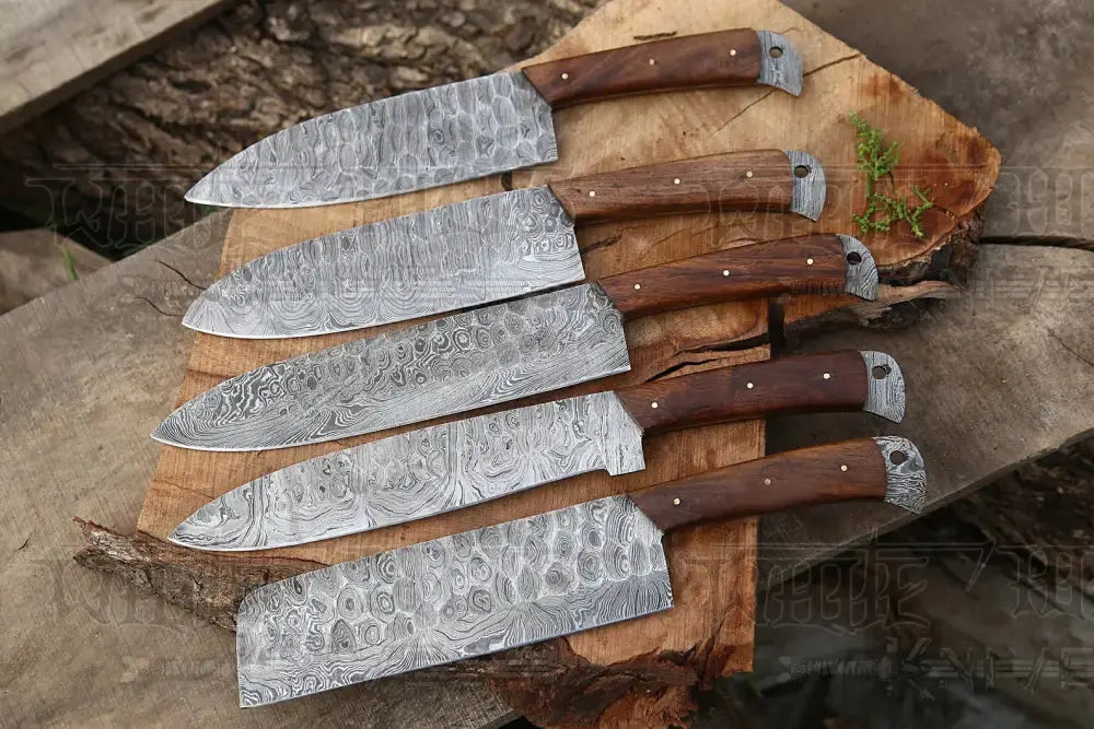 Chef Knife Set, Black Rose Damascus 5 Piece & Leather Roll for Home Kitchens, Food Prep and Cooking image 6