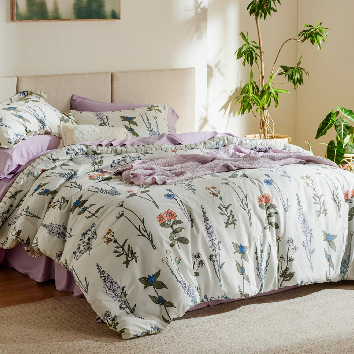 Bed Comforter, Retro Botanical Set for Everyday Bedding and Comfortable Sleep, 4 Sizes and 9 Colors image 6
