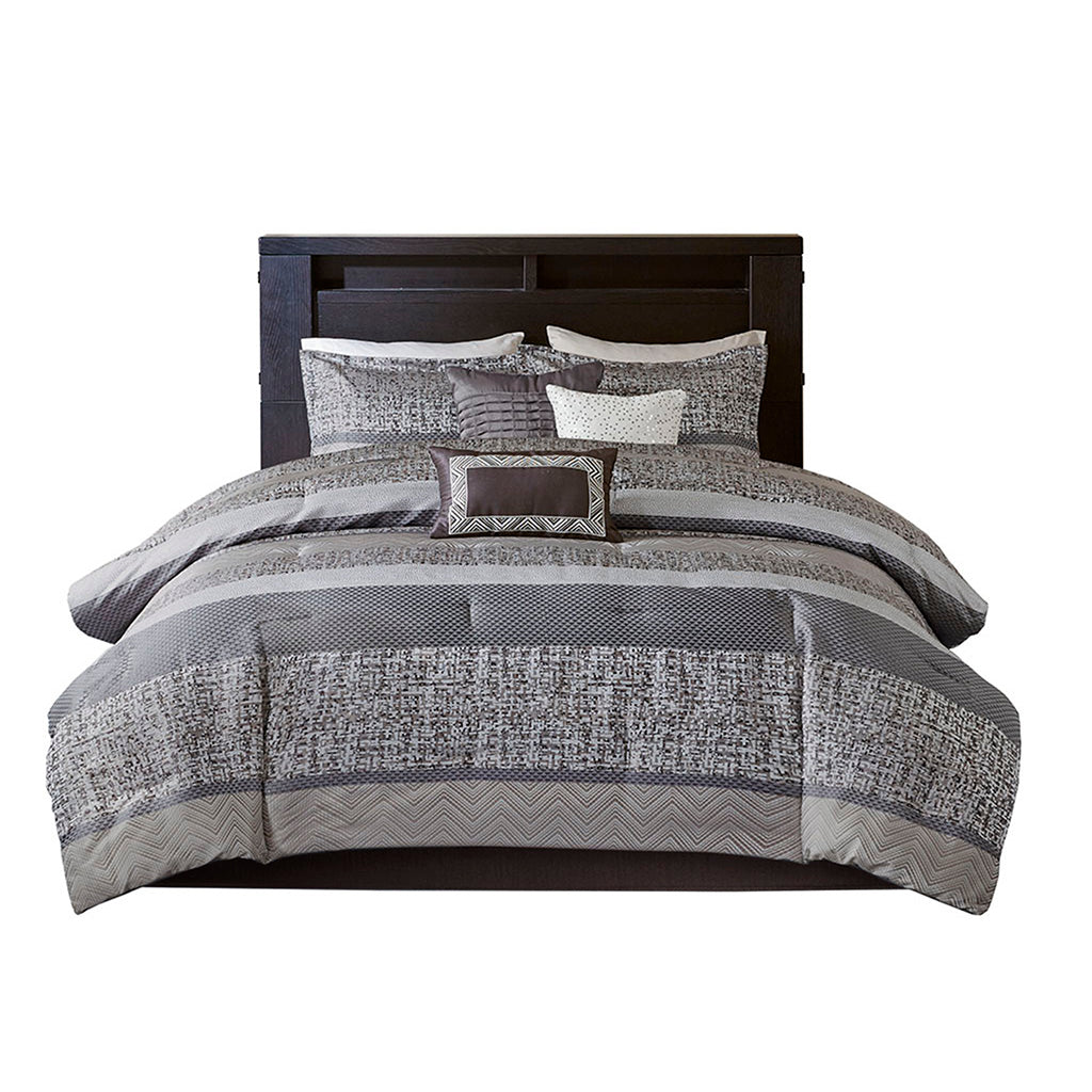 Bed Comforter, Rhapsody 7 Piece Jacquard Set, Machine-Washable Care for Year-Round Bedroom Comfort and Restful Sleep, 3 Sizes and 3 Colors image 6