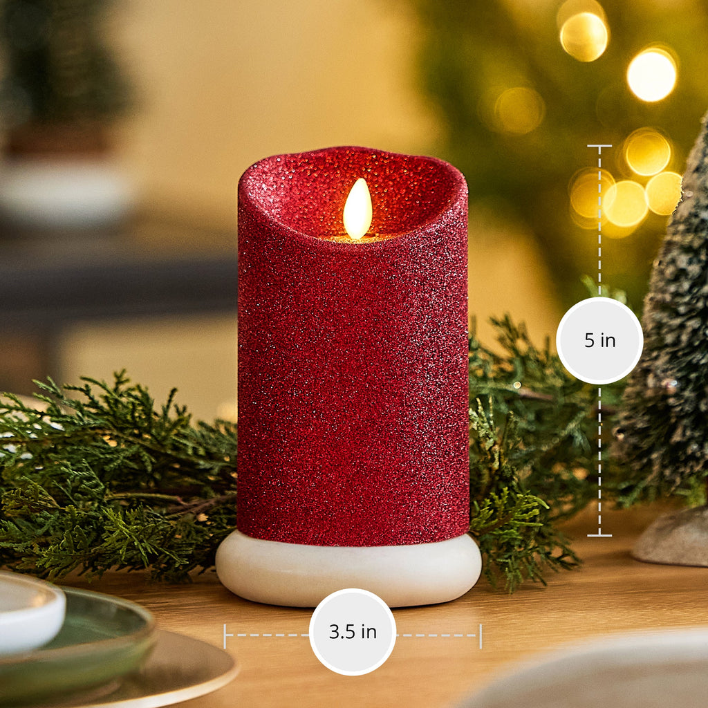 Flameless Candle, Red Glitter Pillar for Bedrooms, Living Rooms and Everyday Candlelight Ambience, 2 Size Options image 6