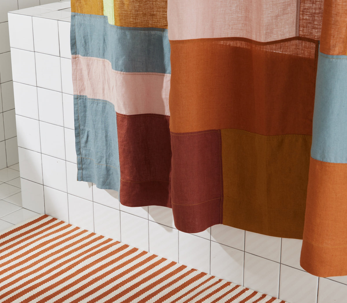 Bathroom Accessory, End Bits Linen Shower Curtain in Rose for Guest Baths and Daily Bathroom Routines image 6