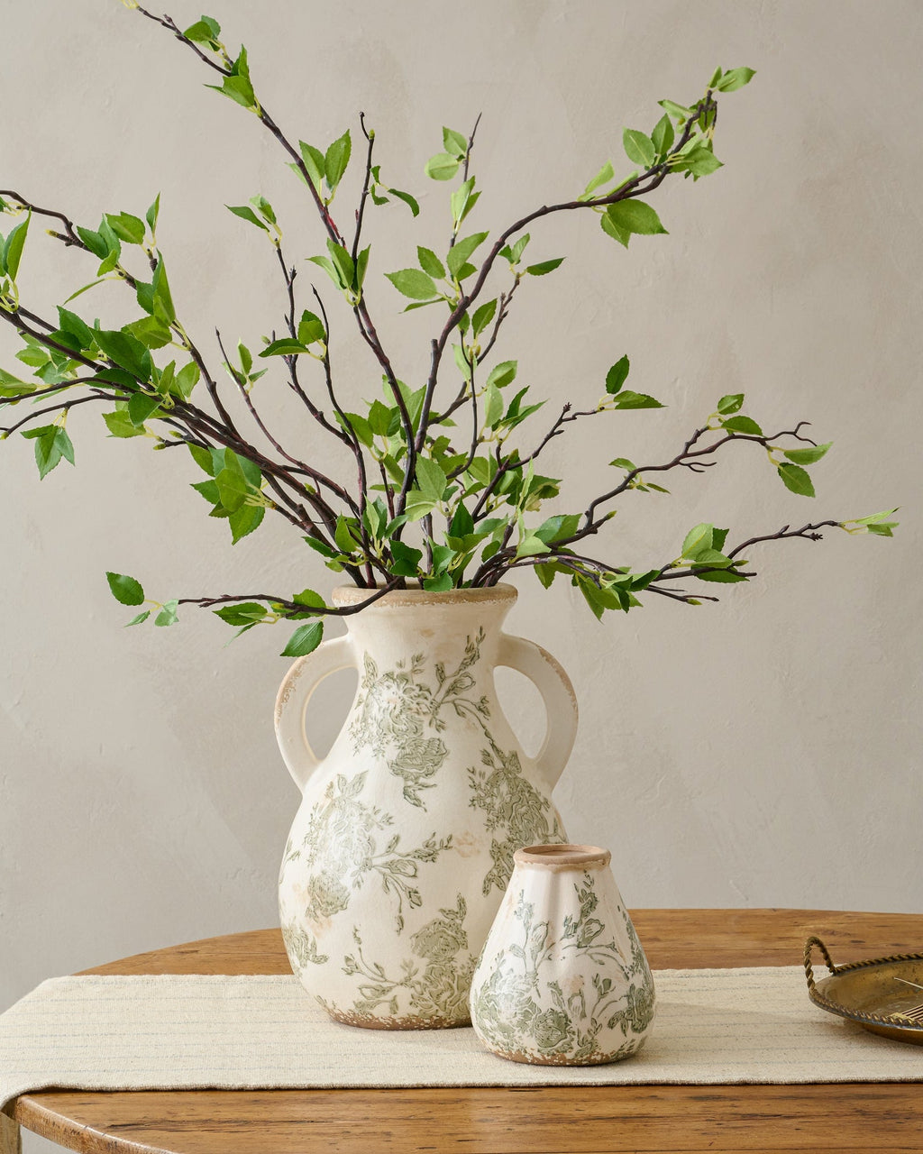 Decorative Vase, Fluted Green and White Distressed for Tabletop Arrangements and Home Decor, 2 Size Options image 6