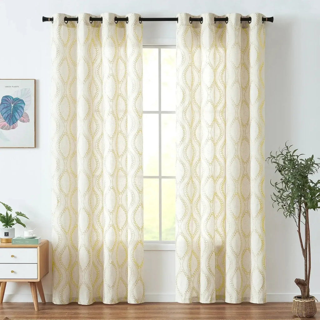 Window Curtain, Boho Leaf Embroidered Geometric Curtains (2, Machine-Washable Care for Bedrooms, Living Rooms and Home Privacy image 6