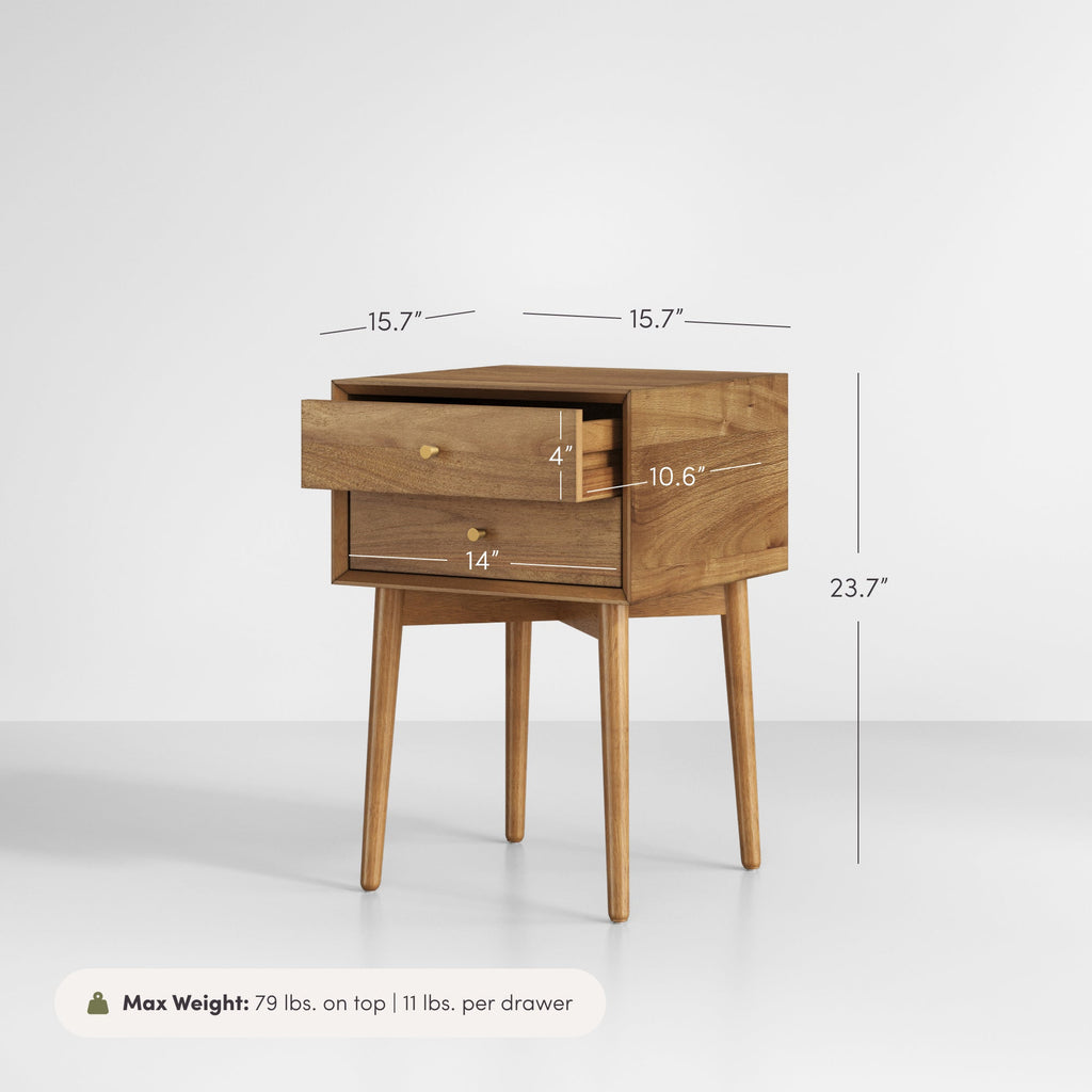 Nightstand, Wood Mid Century Nightstands Acacia (Set of 2), Solid Wood Construction for Bedrooms, Bedside Essentials and Everyday Storage image 6