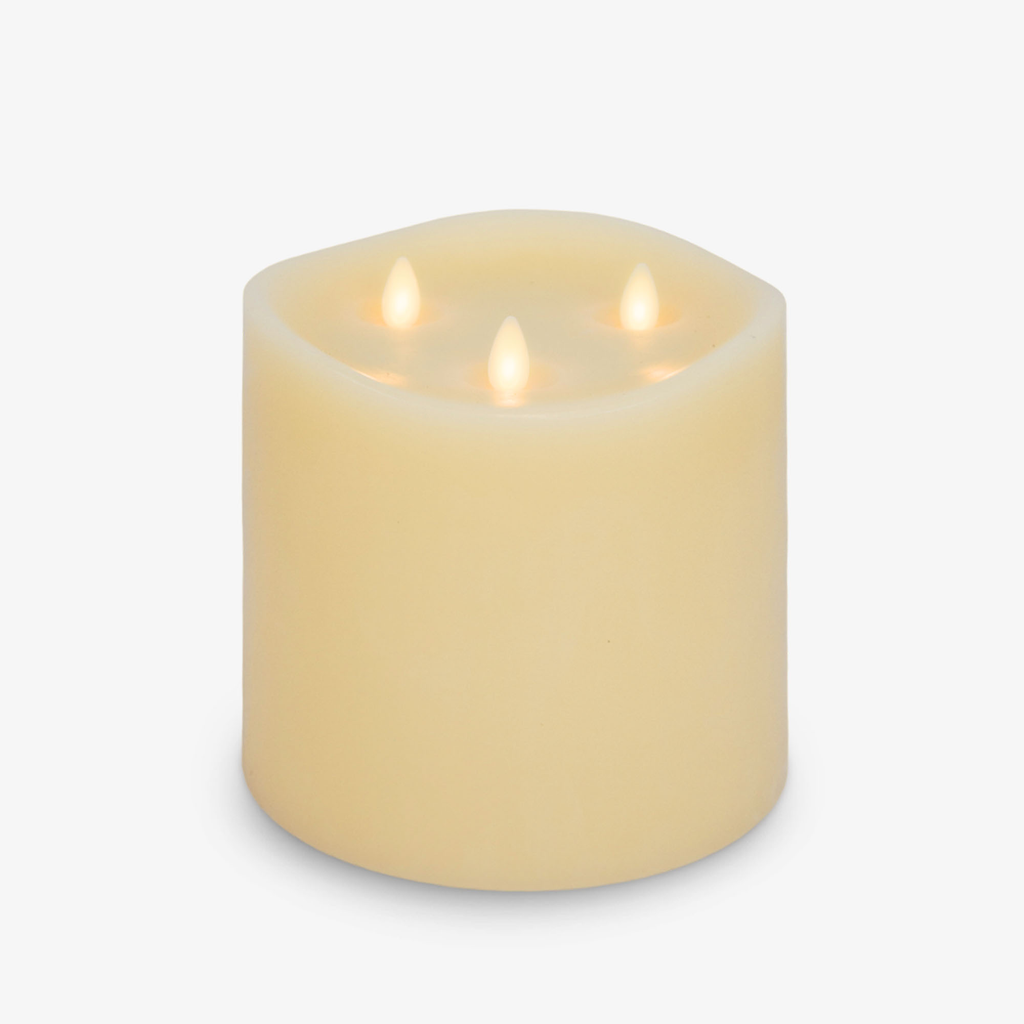 Flameless Candle, Ivory Tri Flame Grand Pillar Melted Top for Mantels, Entryways and Holiday Displays, 2 Size Options image 6