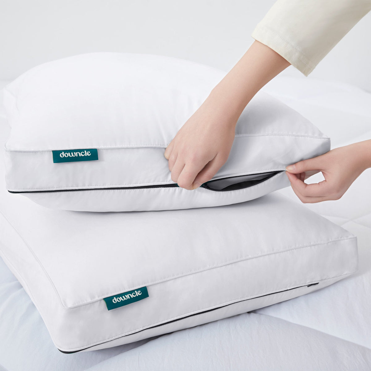 Bed Pillow, Downcle Made in USA Sustainable Down, Adjustable Design for Everyday Sleep and Guest Room Bedding, 2 Size Options image 6