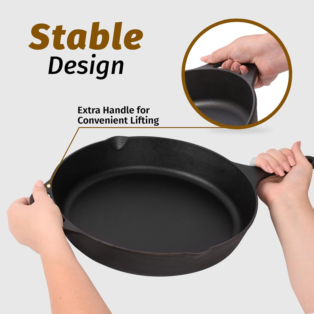 Stainless Steel Fry Pan, Pre Seasoned Cast Iron Skillet for Searing, Sautéing and Everyday Meal Prep, 2 Size Options image 6